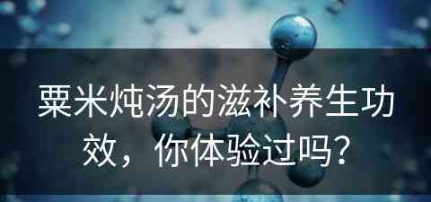 粟米炖汤的滋补养生功效，你体验过吗？